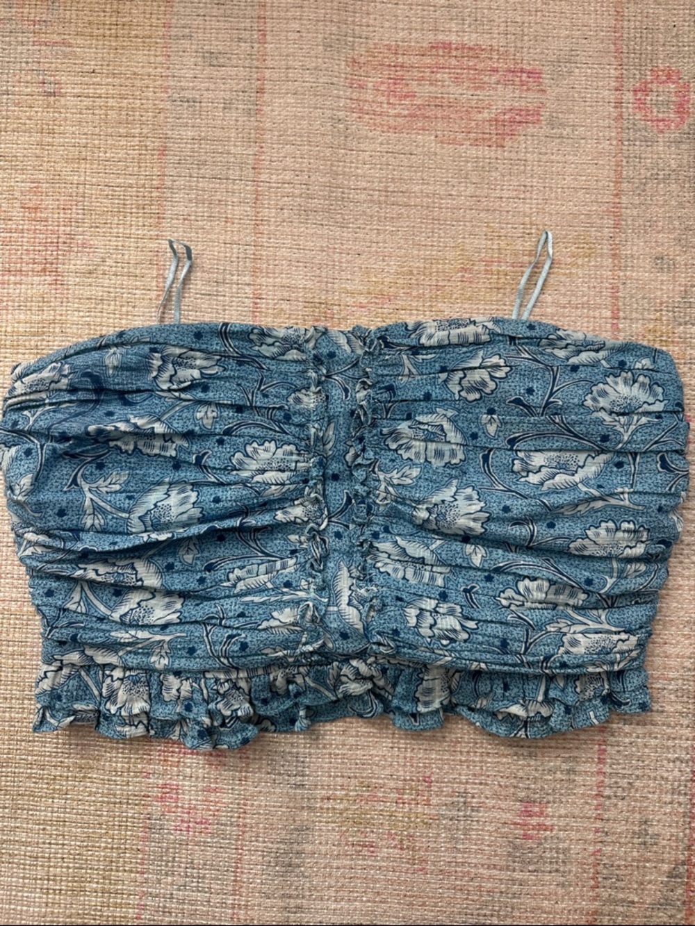 Blue Floral Smocked Bandeau Crop Top